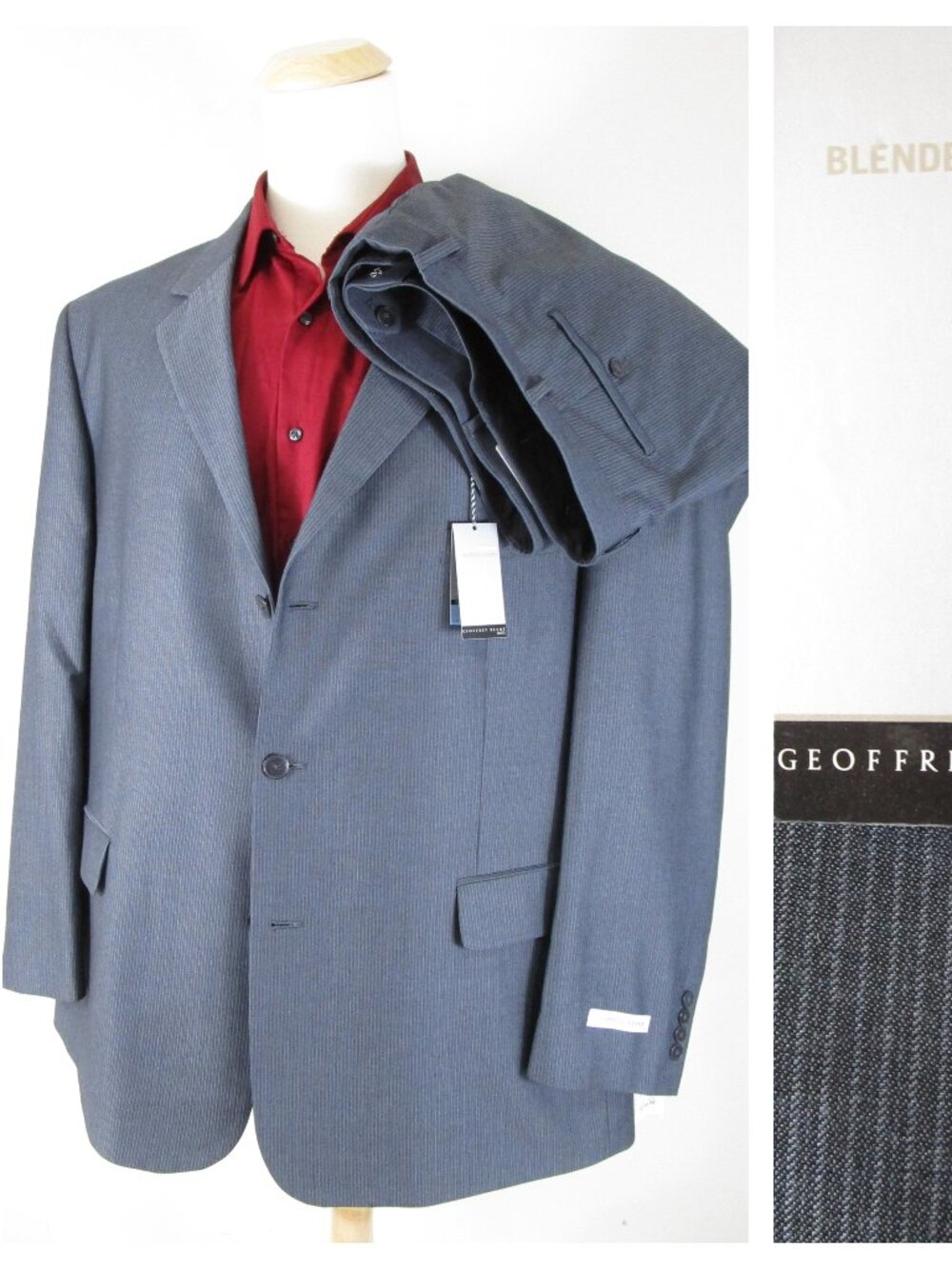 Geoffrey Beene Gray Pinstripe Three Button Suit Size 52R Pants 48 Waist